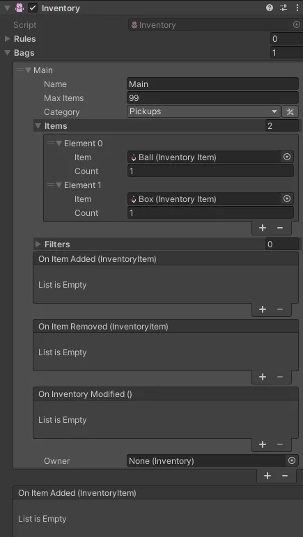 Backpack in the component menu